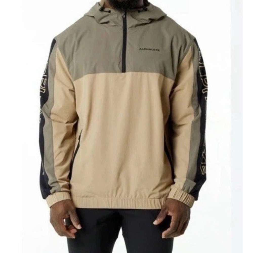 Mens ALPHALETE Exp Tech Windbreaker 1/4 Zip Nylon Pullover Large Reflective